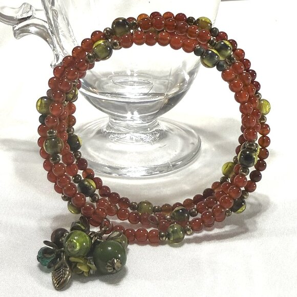 Agate and Glass Bead Memory Wire Bracelet - Picture 1 of 9